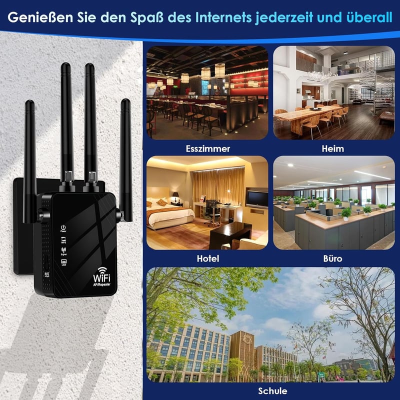 Aenxwa WiFi erősítő 6000m² lefedettséggel, 60 eszközhöz, Ethernet porttal