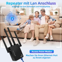 WiFi zosilňovač signálu Aenxwa 1200 Mbit/s, Dual Band 5G/2.4G, s LAN portom, WPS 5