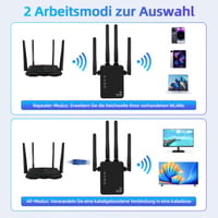 WiFi zosilňovač signálu Aenxwa 1200 Mbit/s, Dual Band 5G/2.4G, s LAN portom, WPS 4