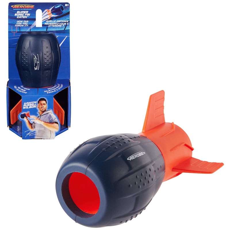 Aerobie Super Sonic Fin loptička na hádzanie – Mäkká aerodynamická vonkajšia hračka pre deti aj dospelých od 8 rokov, modro-oranžová