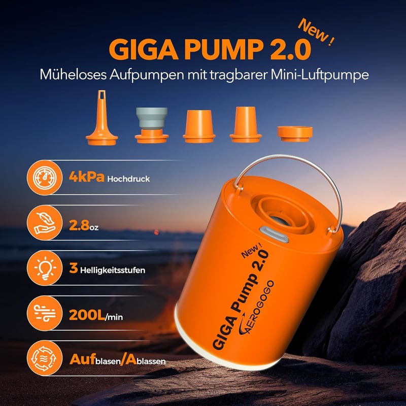 Aerogogo GIGA Pump 2.0 elektromos hordozható légpumpa 1300 mAh akkumulátor