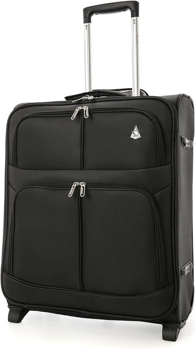 Aerolite 56x45x25 Fedélzeti Bőrönd 60L Könnyű Utazási Táska 2 Kerekű Fekete