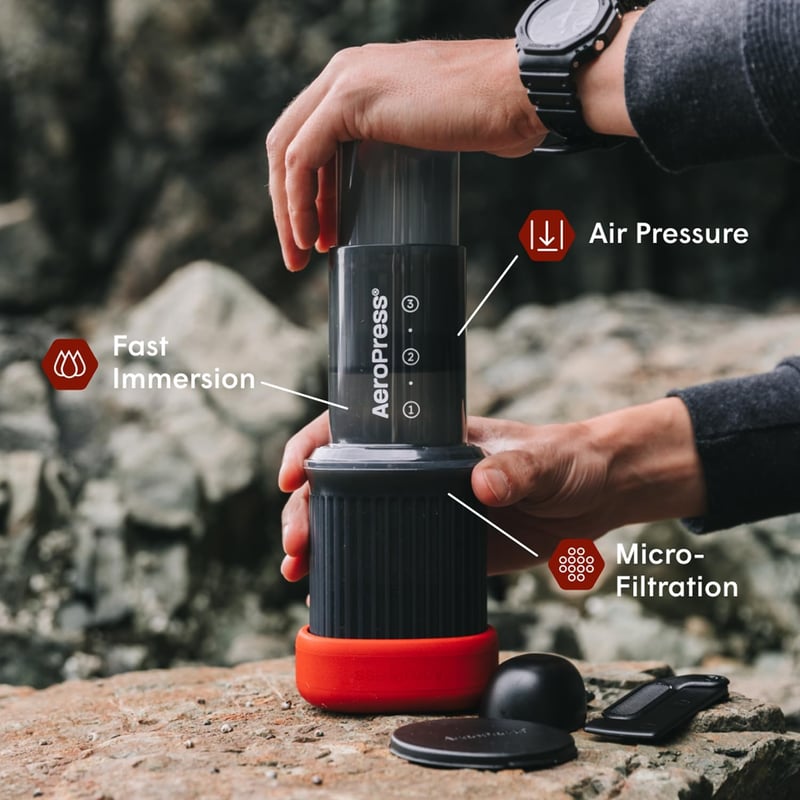 AeroPress Go Utazó Kávéfőző Szett - 3 az 1-ben Főzési Módszer French Press Szűrős Espresso - Kompakt Hordozható Kávégép