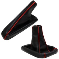 AERZETIX Set husă schimbător de viteze și frână de mână din piele ecologică negru-roșu pentru mașină 1