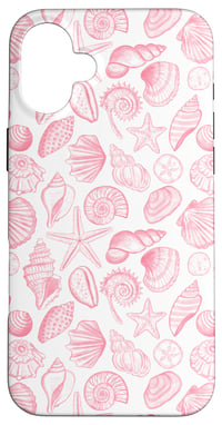 Aesthetic Pattern Co ochranný kryt na iPhone 16 Plus s pastelovým ružovým vzorom hviezdic a mušlí pre dievčatá 1