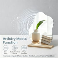 AetherAurora Akrylové kozmetické zrkadlo bez rámu, nepravidelný tvar, s dreveným podstavcom, 23,5 x 19,5 cm, priehľadné stolové zrkadlo do spálne, obývačky, dekorácia 3