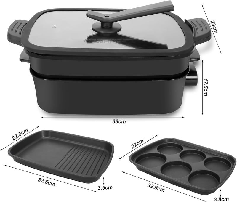 AEWHALE 3az1-ben elektromos sütő grill serpenyő fedővel 1500W antilengő - White
