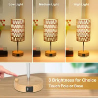 Rayofly Érintésvezérelt Éjjeli Lámpa Szett - 2 db Rattan Búrás Vintage Asztali Lámpa USB-A/C Töltővel, LED Izzóval, Bohém Stílusban Hálószob 4