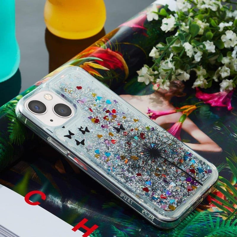 iPhone 13 Pillangós Virágos Glitteres Női Szilikon Védőtok