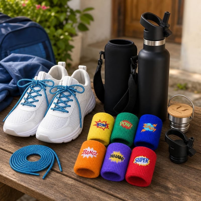 Sportski neon set: 2 para sjajnih vezica + 24 frotir narukvice + 500 ml boca