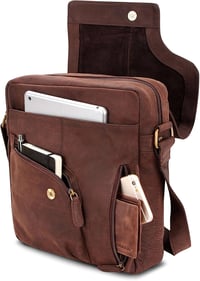 LEABAGS valódi bőr válltáska 13"-os laptophoz, sötétbarna 2