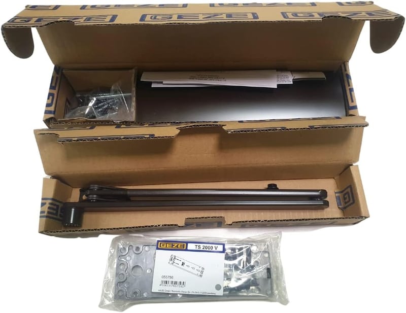 GEZE TS 2000 V BC barna karos ajtócsukó 1250 mm-es szárnyakhoz, szerelőlappal