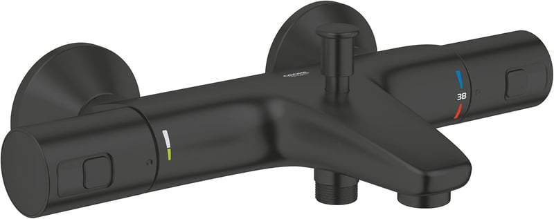 GROHE Precision Start 345982430 Fekete Víztakarékos Kádcsaptelep Termosztáttal - Falra Szerelhető Sárgaréz Keverőcsap 38°C Állandó Hőmérsékl