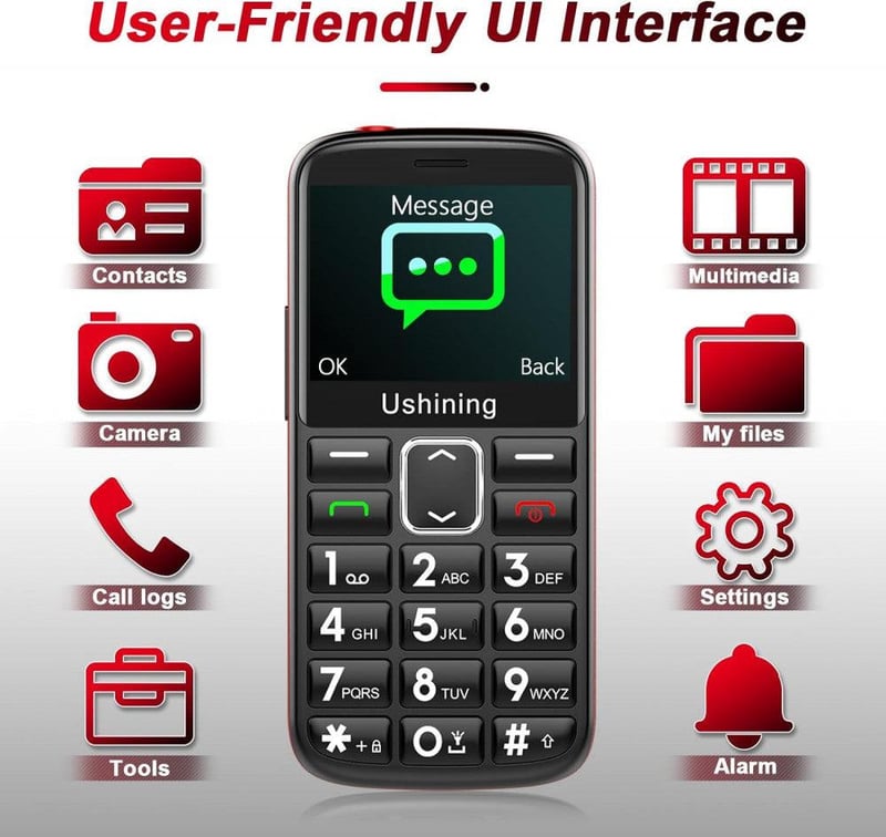 Ukuu F200 Időseknek - Nagy Gombos Mobiltelefon, Fekete, Dual SIM, Angol nyelvű