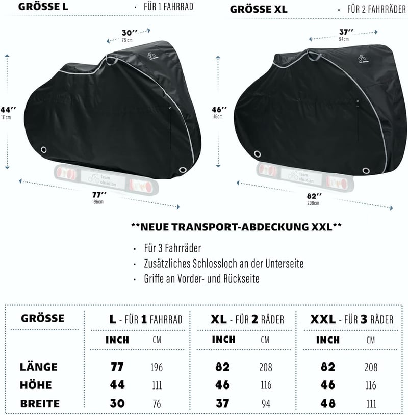 TeamObsidian vízálló kerékpártároló 3 biciklire - strapabíró kültéri védőhuzat