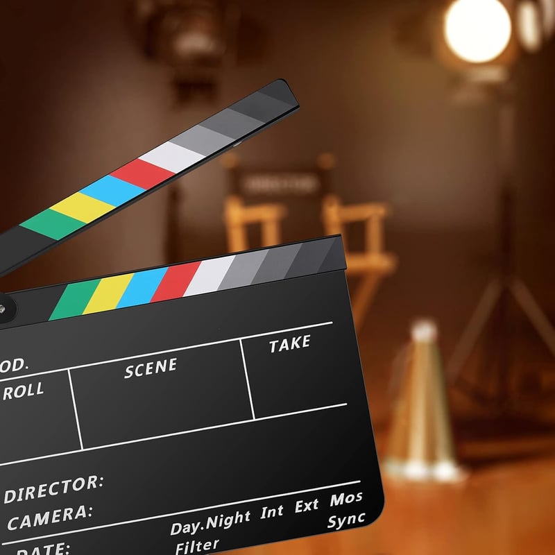 Temery Professzionális Filmklapk 30x25 cm - Akril Csapó Tábla Filmezéshez, Mágnessel, Tisztító Készlettel, Fekete Hollywood Stílusú Videó Ke
