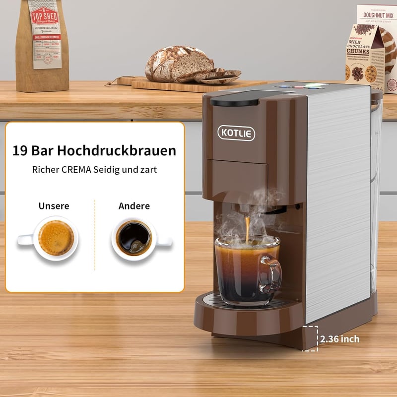 KOTLIE AC-513HF 5 az 1-ben Multifunkciós Kávéfőző - Kompatibilis A Modo Mio/NES/DG/Őrölt Kávé/ESE Kapszulákkal, 800ml Víztartály, Barna