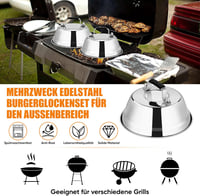 Homikit Rozsdamentes Acél Burger Harang Szett (2db) - Hőálló Szilikon Fogantyúval, 22,8 cm - Teppanyaki, Grill és Konyhai Használatra, Mosog 6