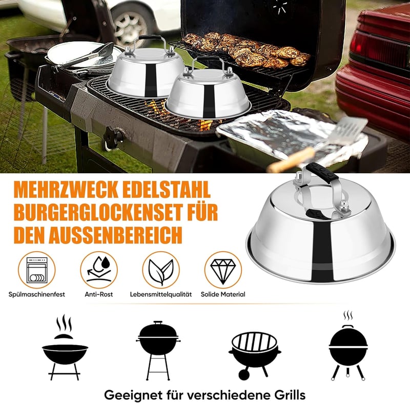 Homikit Rozsdamentes Acél Burger Harang Szett (2db) - Hőálló Szilikon Fogantyúval, 22,8 cm - Teppanyaki, Grill és Konyhai Használatra, Mosog