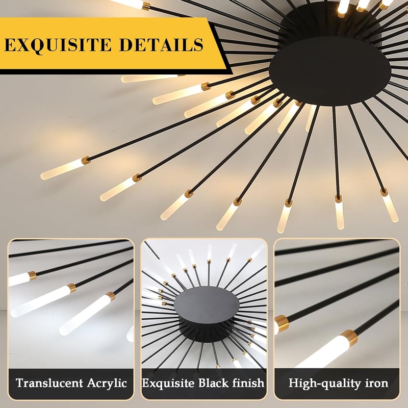 minifair Modern LED Mennyezeti Lámpa 42 Fejes Fényerőszabályozható Fekete Csillár 3000K-6000K Távirányítóval Hálószobába Nappaliba Irodába