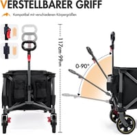Portal Összecsukható XXXL Kézikocsi - 400L, 160kg Teherbírás, Italtartóval és Oldaltáskával - Kerti, Kempingezési, Strandolási Szállítóeszkö 6