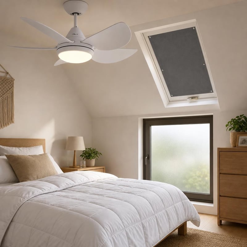 Sada Chladný spánok: roleta + ventilátor + UV fólia + letný paplón