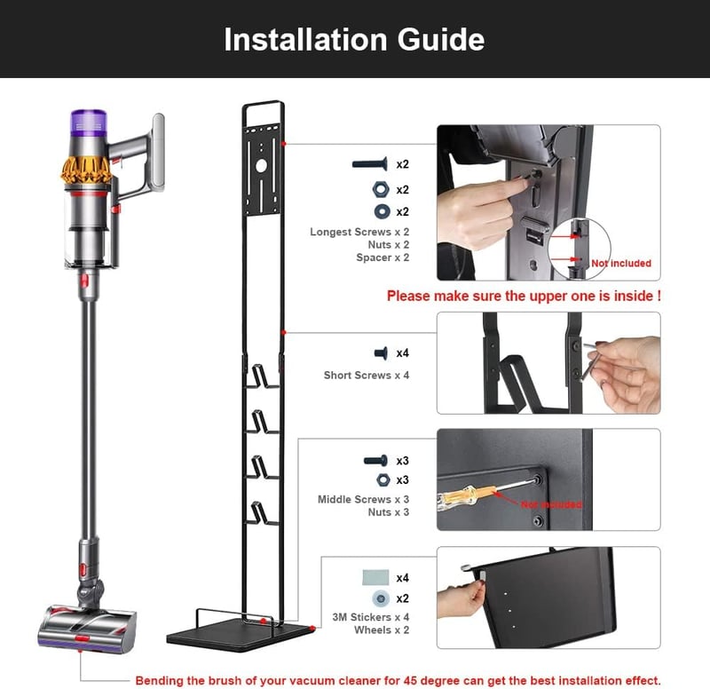 Dyson porszívó állvány kerekekkel - V15, V11, V10, V8, V7, V6 kompatibilis, fúrás nélkül