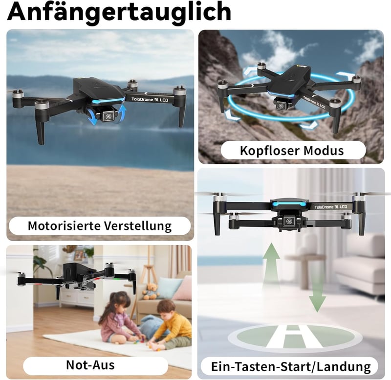 Toladrone TD31LCD Drón Beépített LCD Kijelzős Távirányítóval - Kefenélküli Motorral, Állítható Kamerával, Valós Idejű Képátvitellel, Kezdőkn