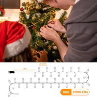 GlobaLink LED Fényfüzér 50m - Kültéri-Beltéri 2000 LED, IP44 Vízálló, 8 Világítási Mód, Memória Funkcióval, Meleg Fehér 16