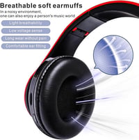 MUARRON Összecsukható Bluetooth Fejhallgató - Piros-Fekete, Nagy Akkuval, Mikrofonnal, 10m Hatótáv 5