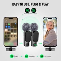 BYbrutek 3 az 1-ben Vezeték Nélküli Csíptetős Mikrofon iPhone/Android/PC Eszközökhöz - Mini Mikrofon Videófelvételhez, 25m Hatótáv 4