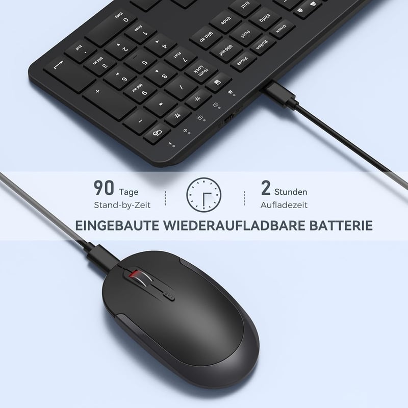 seenda SK38-3 Vezeték Nélküli Billentyűzet-Egér Szett, Ultravékony Újratölthető, Ergonomikus, Szilikon Porvédővel, PC/Laptop/Smart TV, QWERT