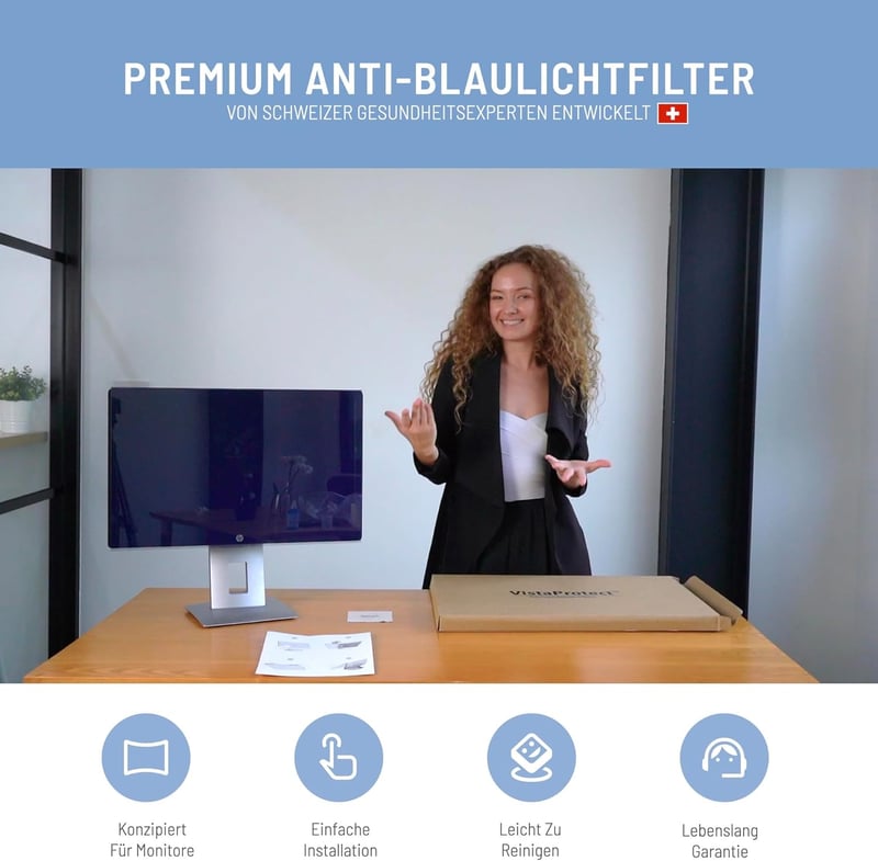 VistaProtect Kékfény Szűrő Monitor Védőszűrő 26-27" Képernyőkhöz - Szemvédelem Fejfájás és Szemfáradtság Ellen - Orvosi Fejlesztésű Monitors