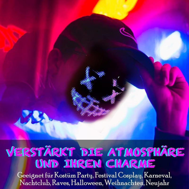 Megoo LED Maszk Bluetooth-szal, Programozható, Gesztus Vezérelhető - Farsangi, Halloween Partikra