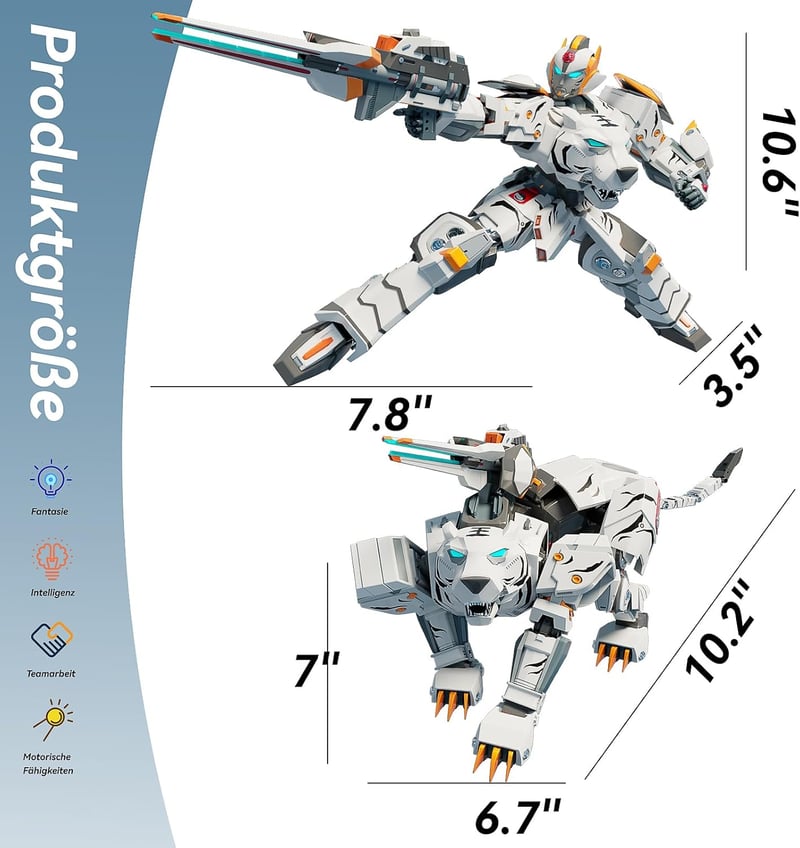 Celestial Wariors 25 cm-es Átalakítható Tigris Robot Játék Gyerekeknek - Fehér
