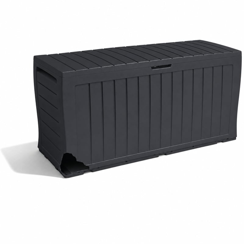 Záhradný úložný box Keter Marvel+ 270 l, grafitovo sivý — poškodený — chybný, čiastočne funkčný: poškodený počas prepravy (stav: pozri 2. obrázok)