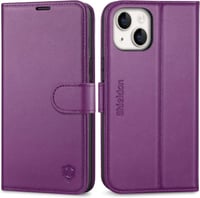 iPhone 14 Bőr Pénztárcatartó Tok Kártyahellyel és Állvánnyal - Világos Lila 1