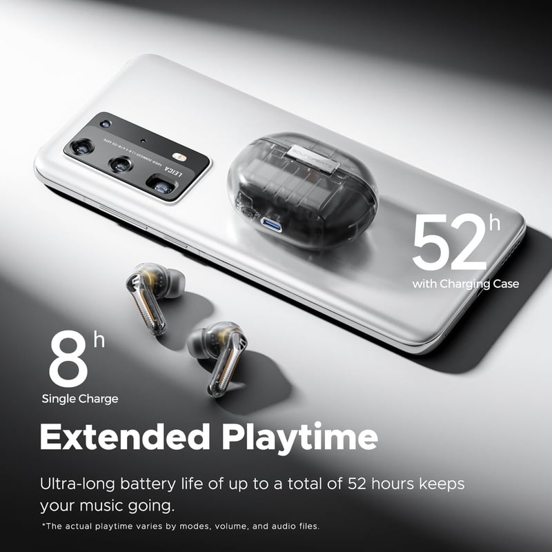 SoundPEATS Capsule3 Pro Hi-Res Bluetooth Fülhallgató, LDAC, Hibrid Aktív Zajszűrés, 6 Mikrofon, 52 Órás Üzemidő, Átlátszó Fekete