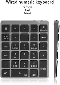 Yunseity Bluetooth és USB-s numerikus billentyűzet, 28 gombos, iOS/Android/Windows, szürke-fekete 3