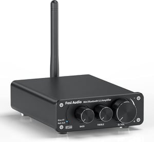 Amplificator stereo HiFi Fosi Audio BT10A Bluetooth 5.0 pe 2 canale, TPA3116 Class D, 50W x2, cu control pentru bas și înalte, pentru home cinema