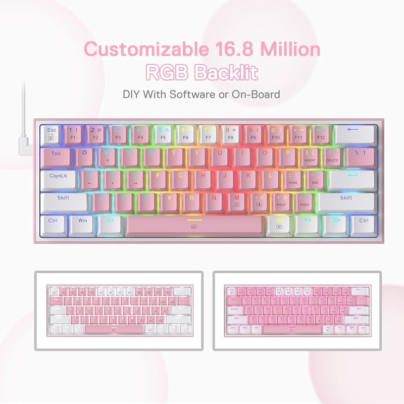 Redragon K617 RGB Mechanikus Gamer Billentyűzet - 60% Kompakt, 61 Gombos, Vezetékes, Lineáris Piros Kapcsolókkal, Pro Driver Támogatással