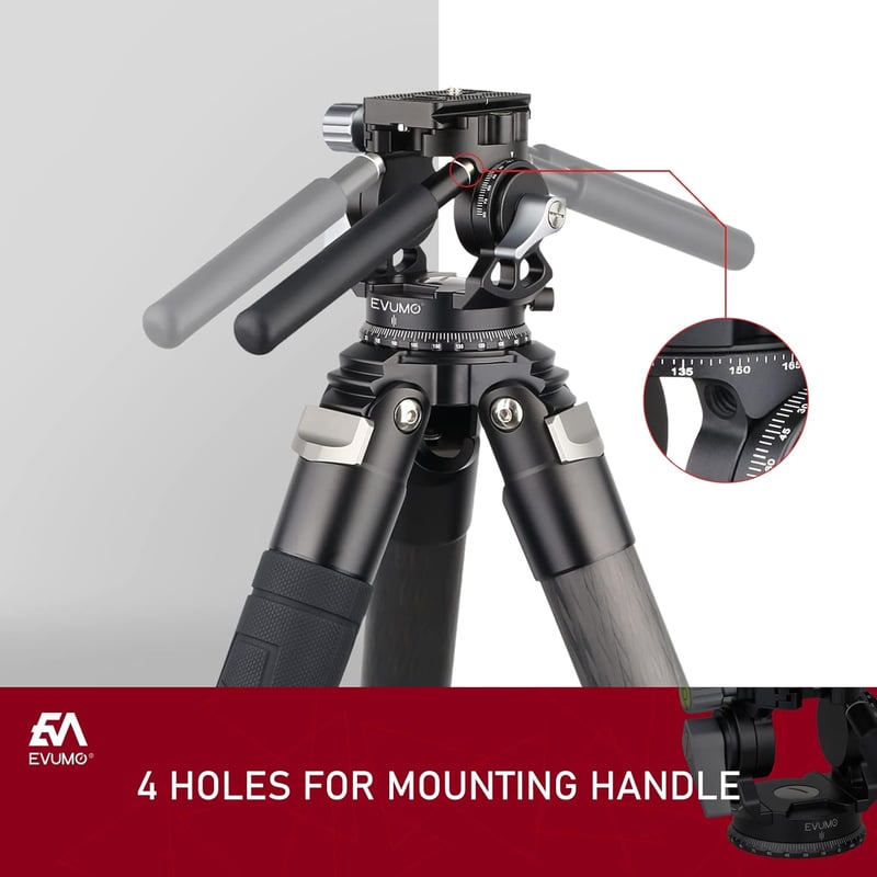 Cap trepied video EVUMO - Cap panoramic 360° cu placă rapidă, pentru GoPro, DSLR și camere video, sarcină maximă 10 kg, mâner reglabil, 47