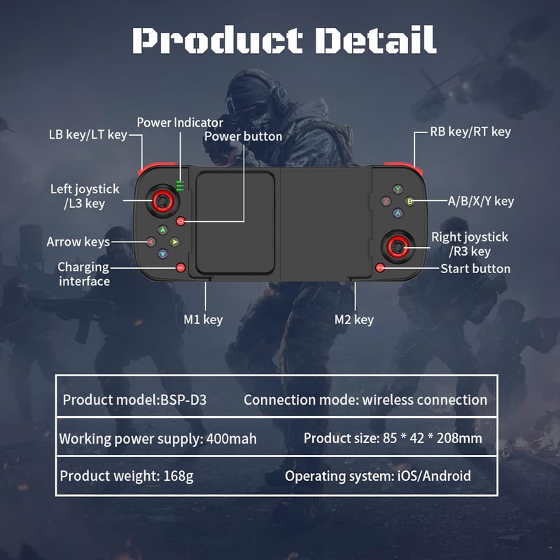 MFi Bluetooth Játékvezérlő iPhone és Android Készülékekhez - Megadream Vezeték Nélküli Gamepad (Fekete)