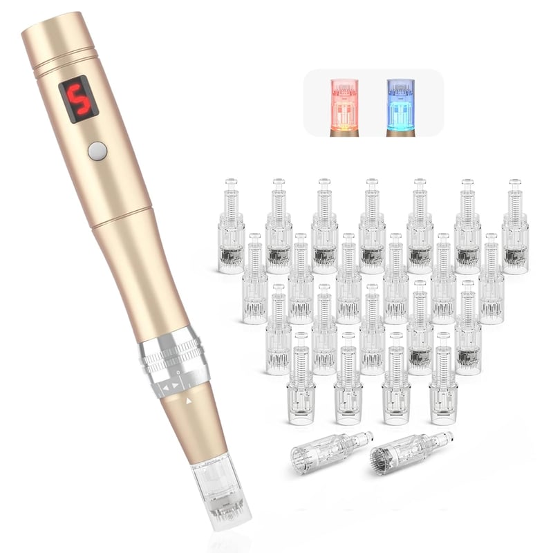 Beautlinks Elektromos Mikrodermabrázió Toll 0-2,5mm - LED Fénnyel, 6 Fokozattal, Bőrfiatalító, Ránctalanító, Pattanáskezelő (24 Tűpatronnal)