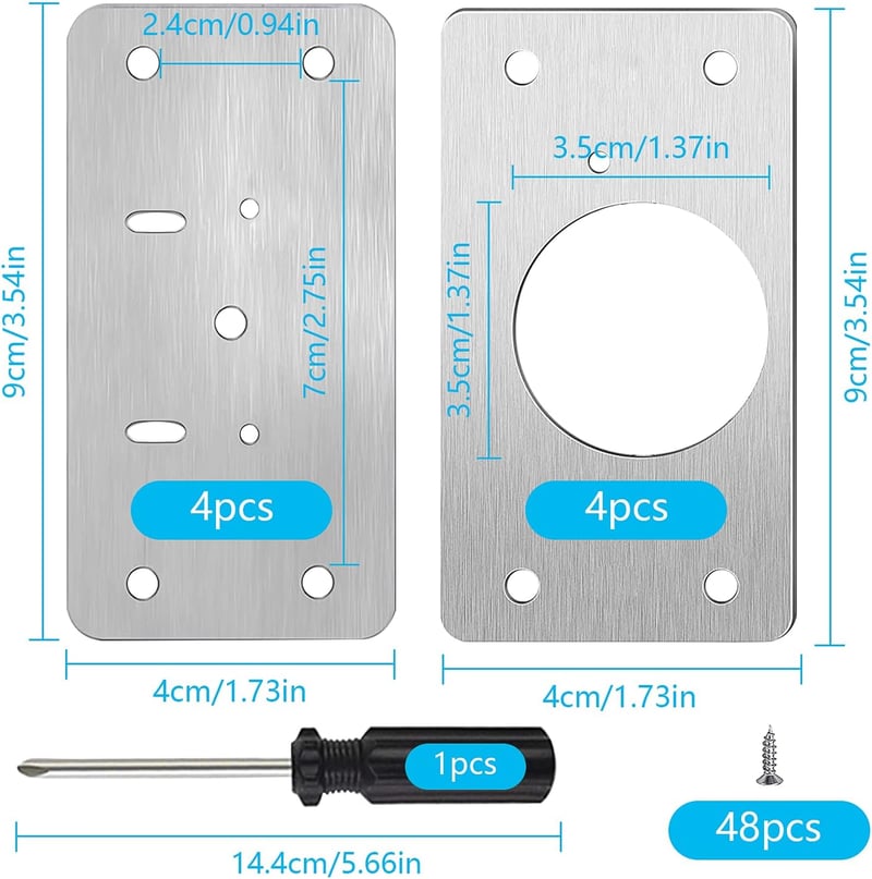 AFAIK Zsanérjavító Készlet 8 db Rozsdamentes Acél Javítólemez 9x5 cm Szekrényhez, Bútorokhoz, Fiókokhoz - Tartós Bútorvasalat Csavarokkal
