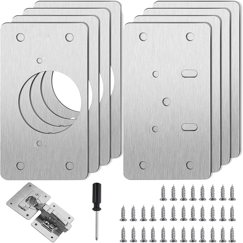 AFAIK Zsanérjavító Készlet 8 db Rozsdamentes Acél Javítólemez 9x5 cm Szekrényhez, Bútorokhoz, Fiókokhoz - Tartós Bútorvasalat Csavarokkal