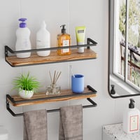 AFAjwsc Fali Polc Szett, 2 db Rusztikus Fa és Fém Lebegő Polc, 42 cm, Fürdőszobába, Nappaliba, Konyhába, Hálószobába, Helytakarékos Tárolóre 5