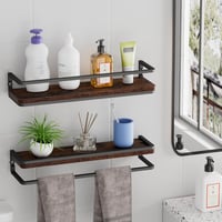 AFAjwsc Rusztikus Fali Polc Szett, 2 db 42 cm-es Lebegő Polc Paulownia Fából, Ipari Stílusú Fali Tárolórendszer Nappaliba, Fürdőszobába, Kon 4