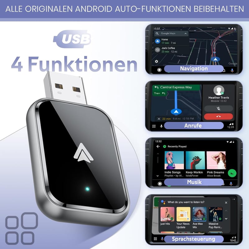 AIZEO Android Autó Vezeték Nélküli Adapter - Vezetékes Android Auto Átalakító Gyors Bluetooth Kapcsolattal, Kompakt Méretű Autós Kiegészítő 