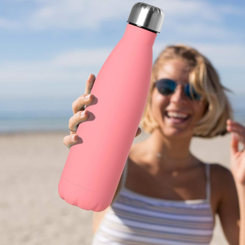 GeeRic 750 ml Rozsdamentes Acél Termosz - Dupla Falú, Szivárgásmentes Hőszigetelt Kulacs, BPA-mentes, Hidegen-Melegen Tartó, Rózsaszín, Tisz
